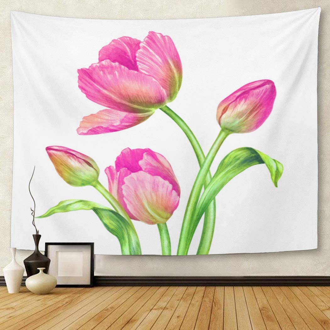 Watercolor Botanical Fresh Spring Tulips Floral Be..